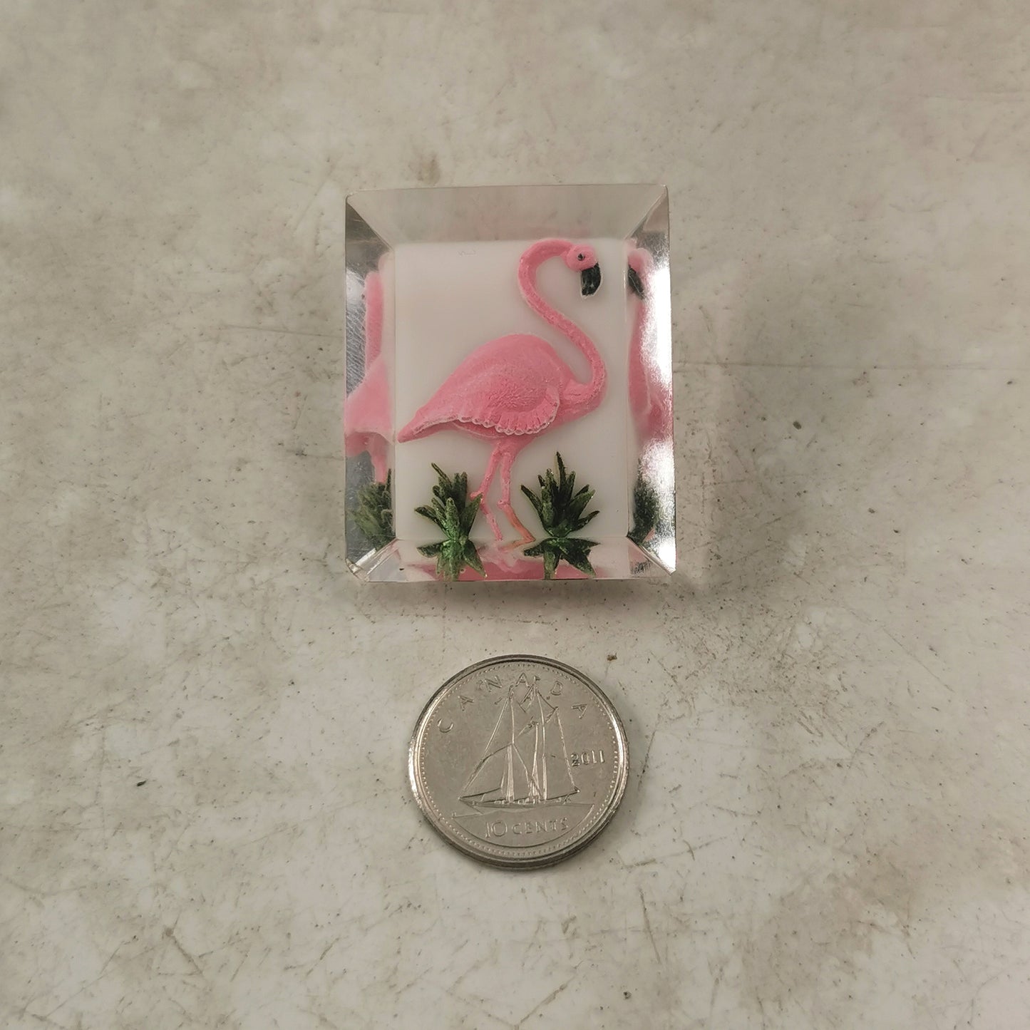 Vintage Celluloid Reverse Carved Flamingo Brooch