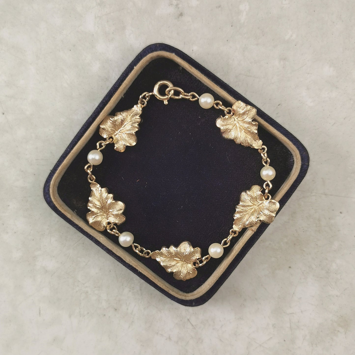 Vintage Gold Filled and Cultured Pearl Leaf Bracelet