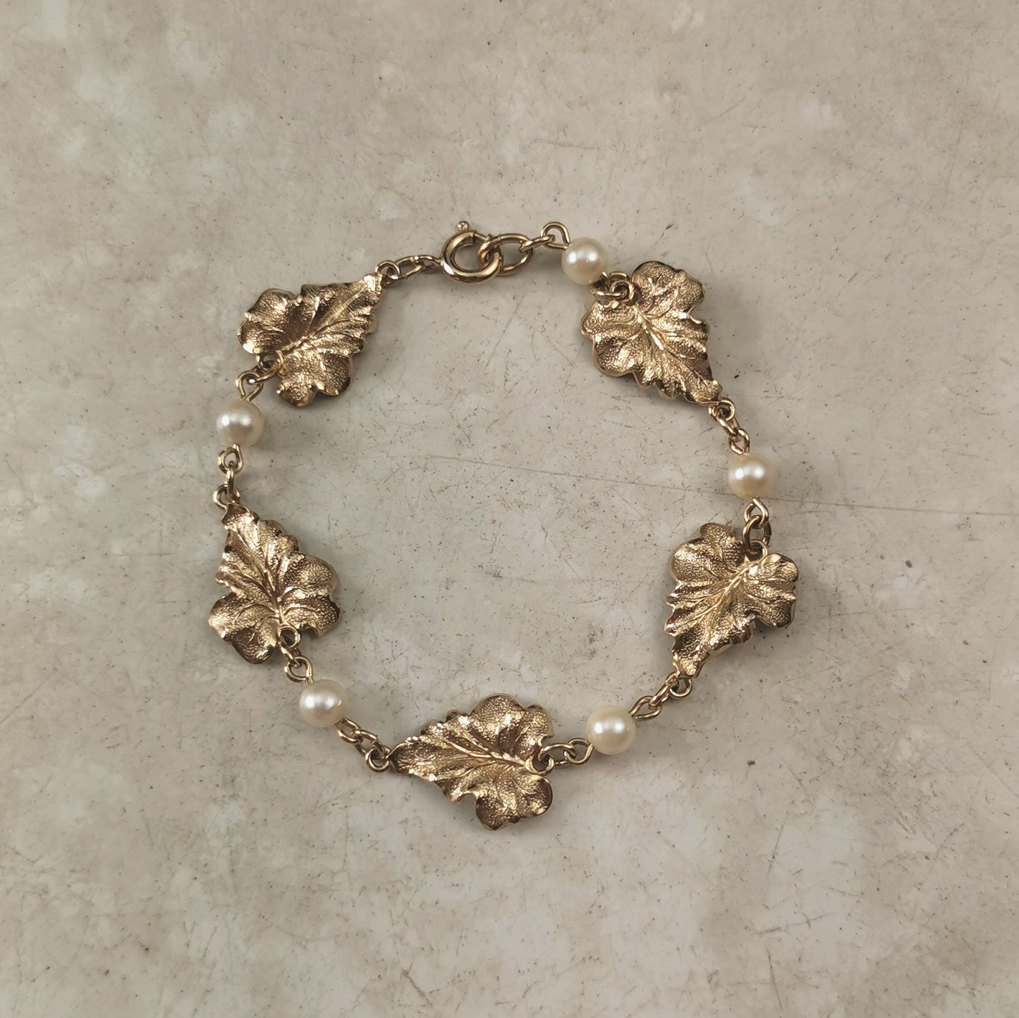 Vintage Gold Filled and Cultured Pearl Leaf Bracelet