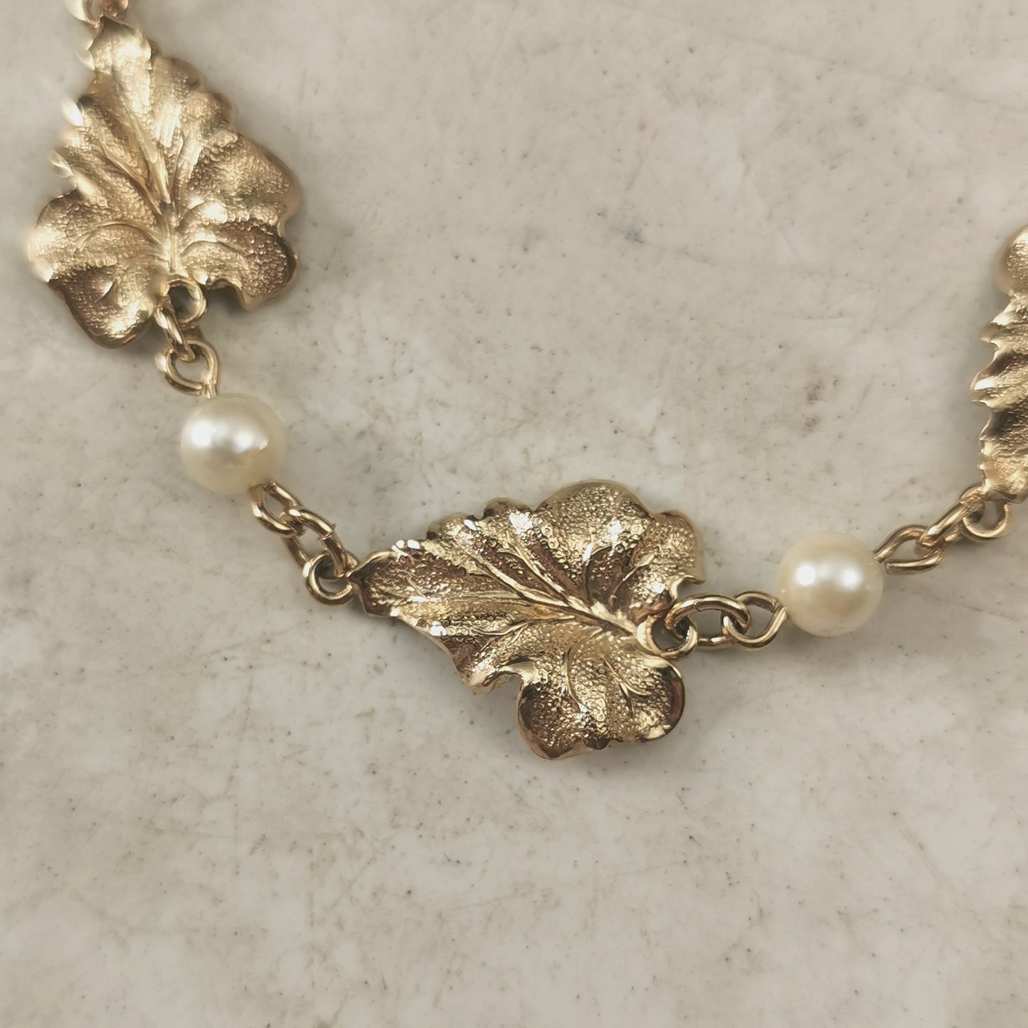 Vintage Gold Filled and Cultured Pearl Leaf Bracelet