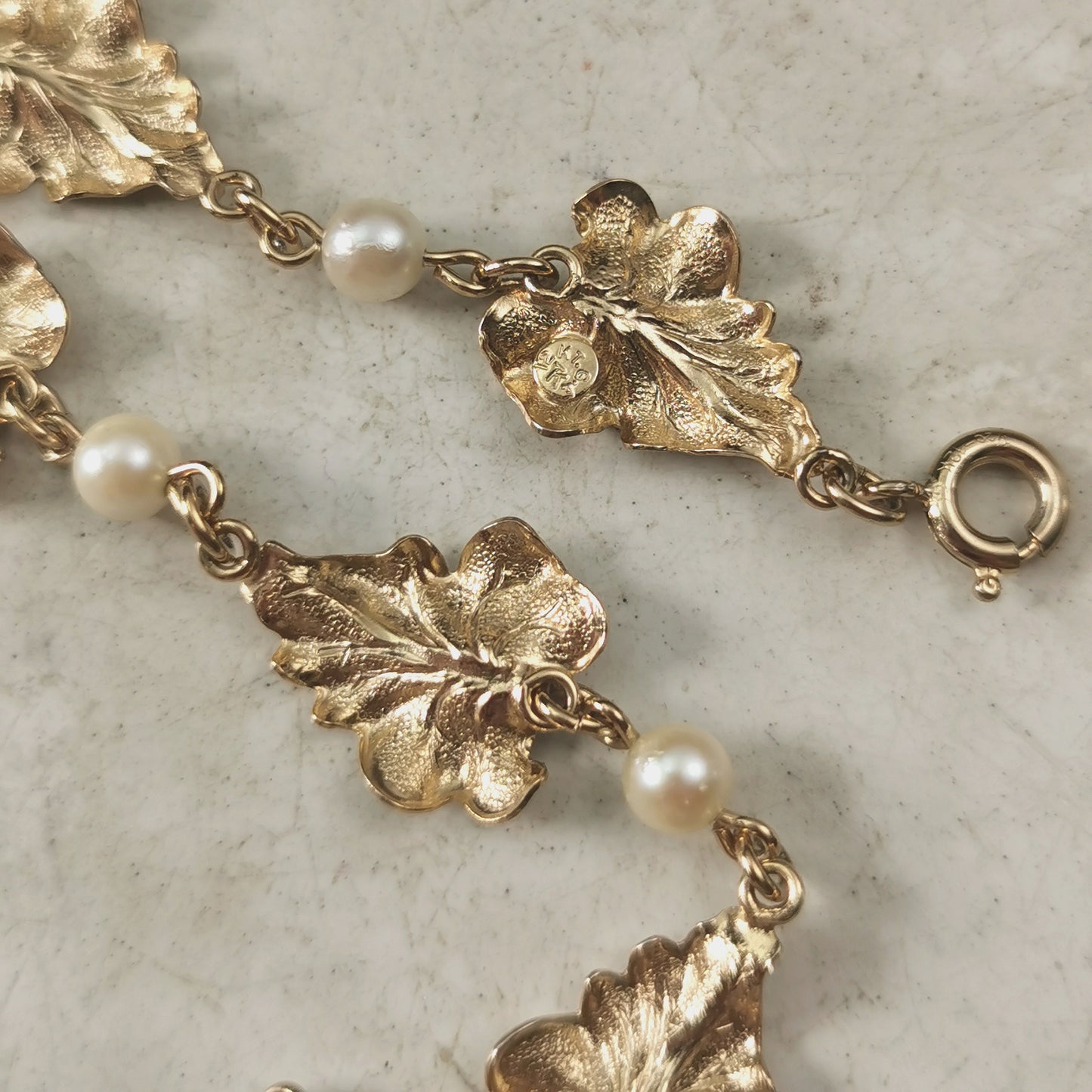 Vintage Gold Filled and Cultured Pearl Leaf Bracelet