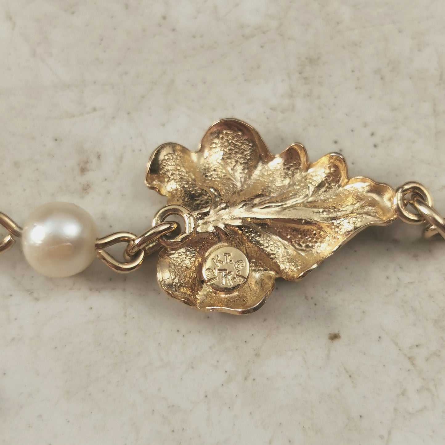 Vintage Gold Filled and Cultured Pearl Leaf Bracelet