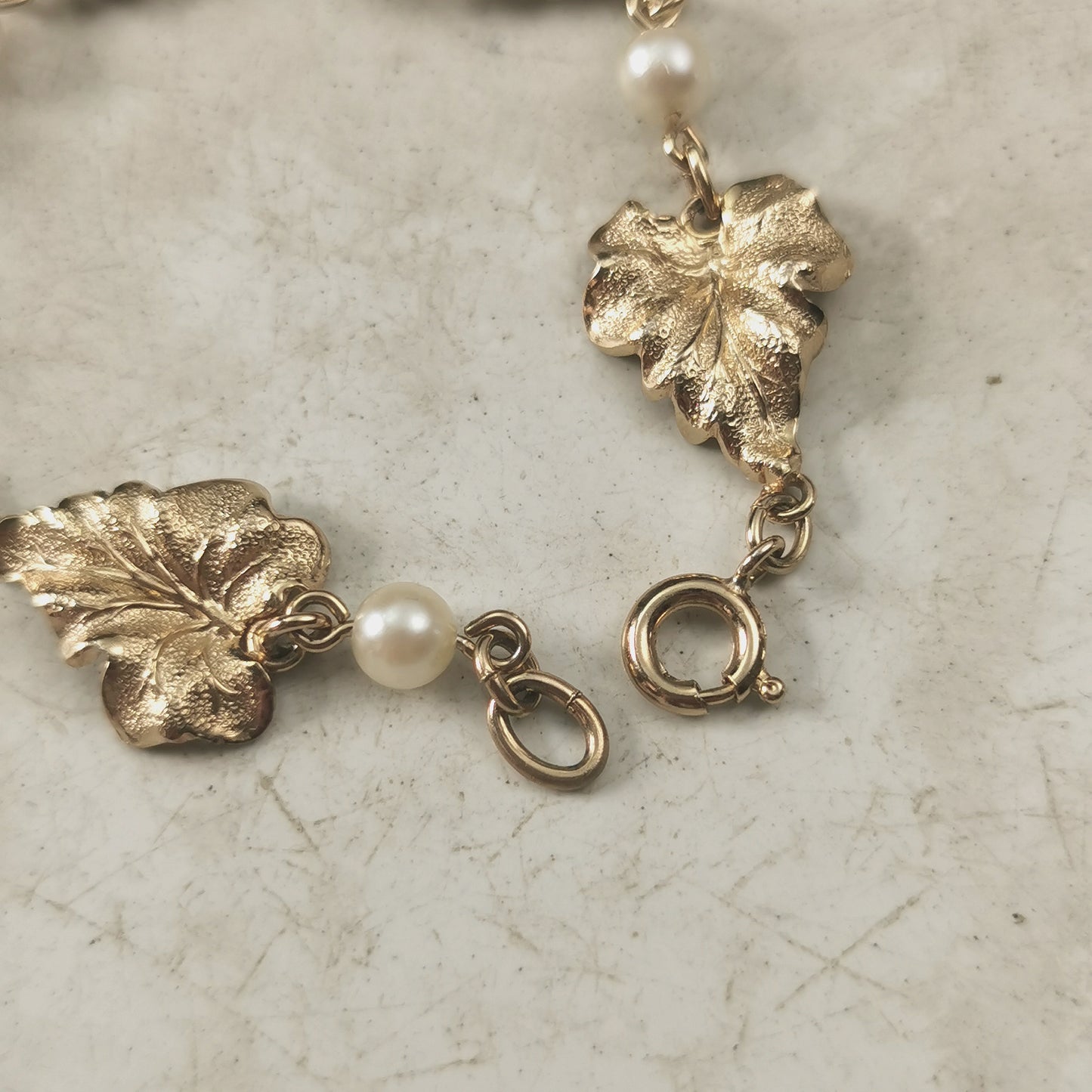 Vintage Gold Filled and Cultured Pearl Leaf Bracelet
