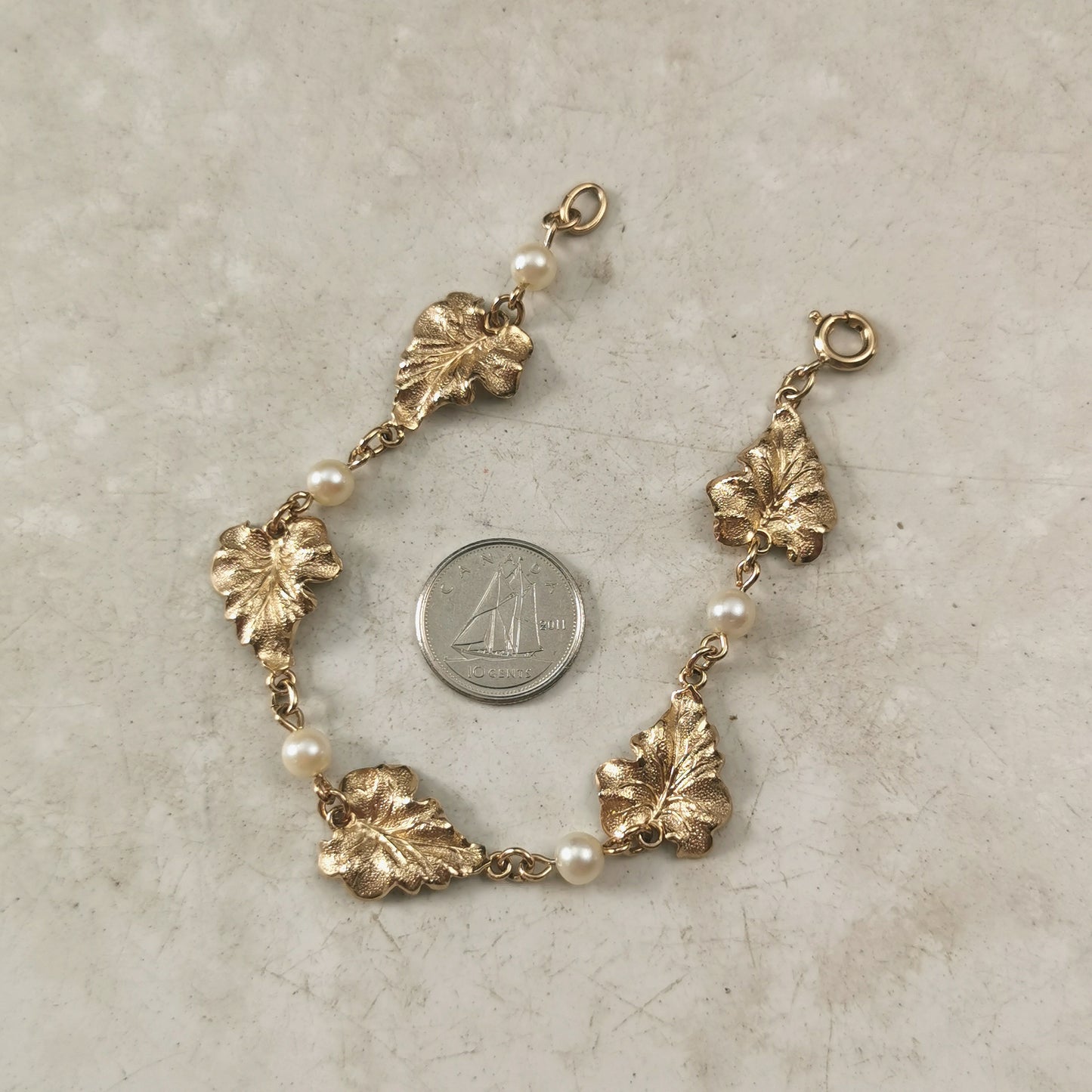 Vintage Gold Filled and Cultured Pearl Leaf Bracelet