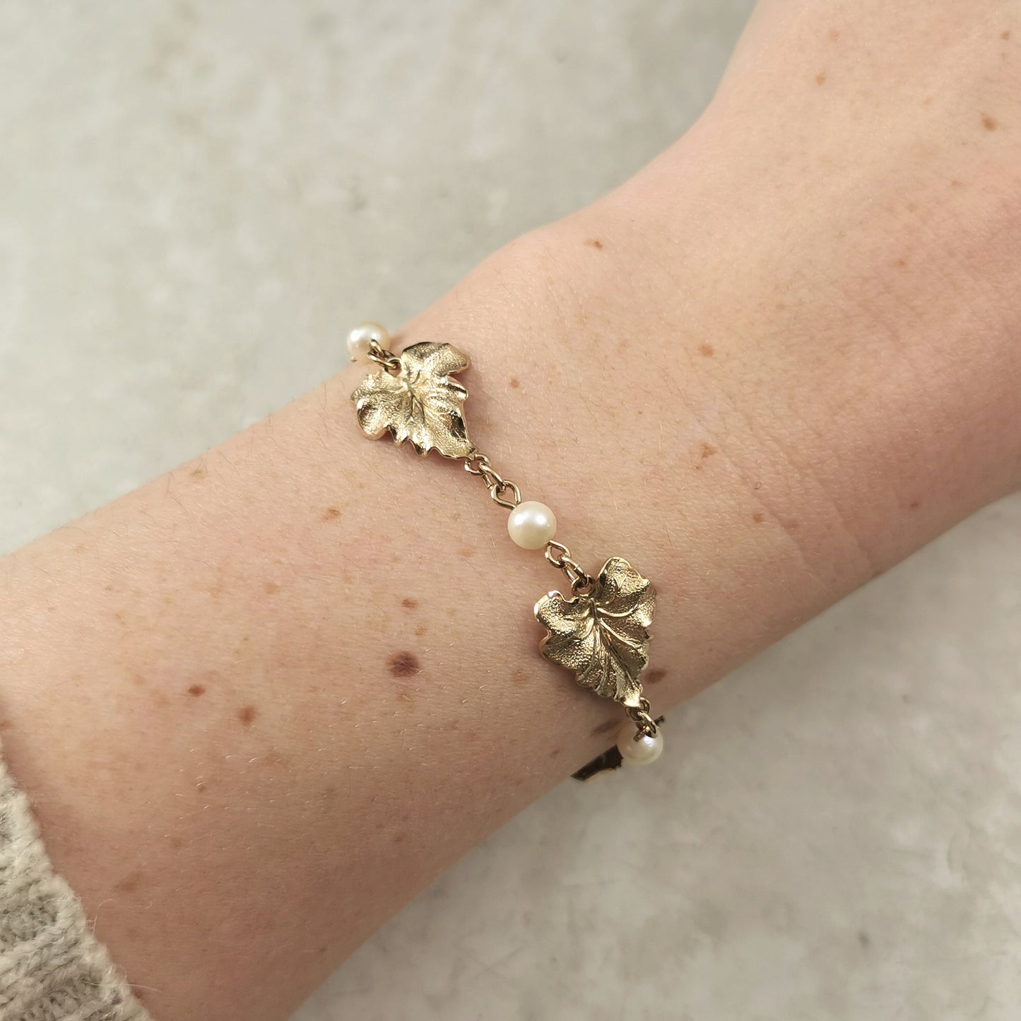 Vintage Gold Filled and Cultured Pearl Leaf Bracelet