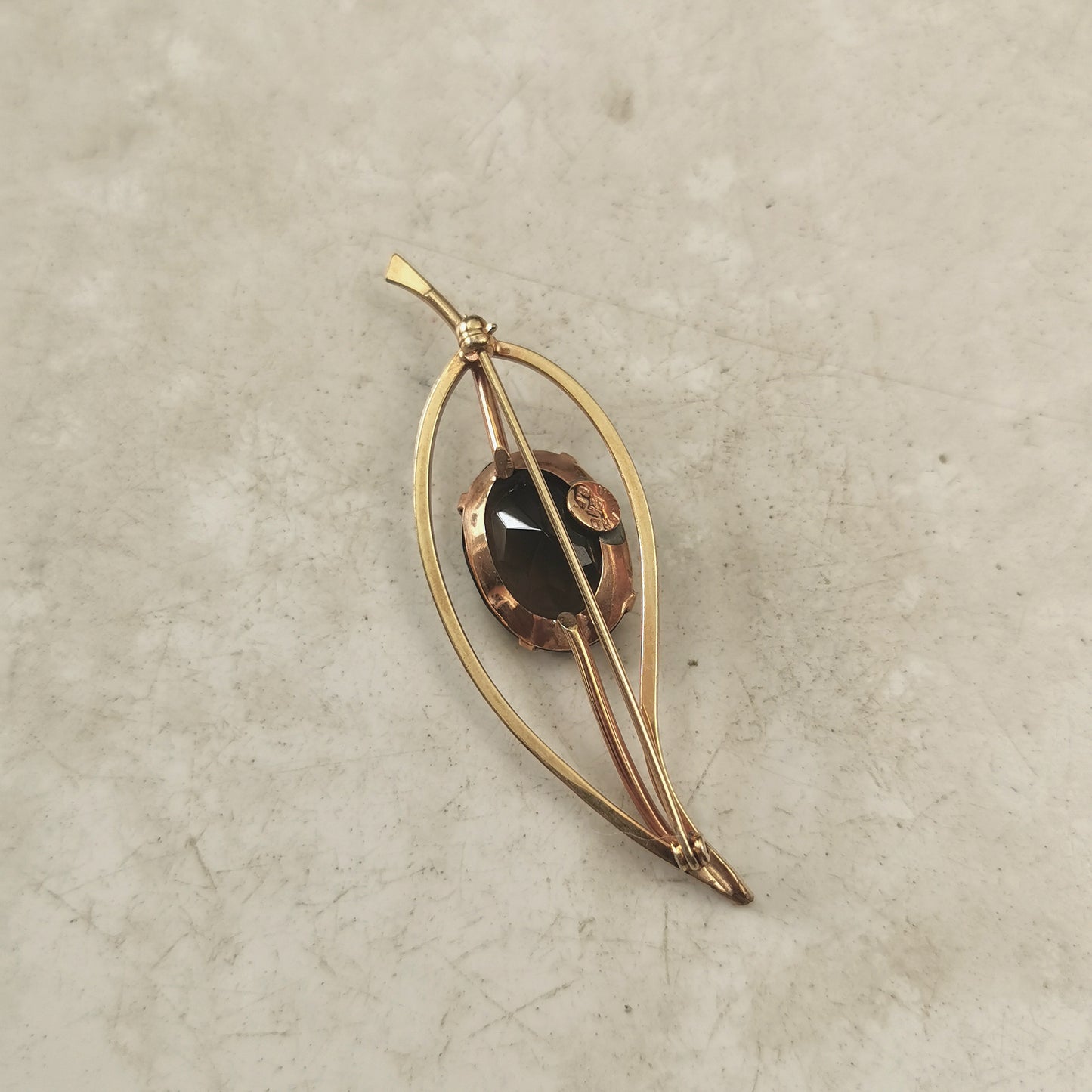 Vintage 12K Gold Filled Smokey Quartz Leaf Brooch
