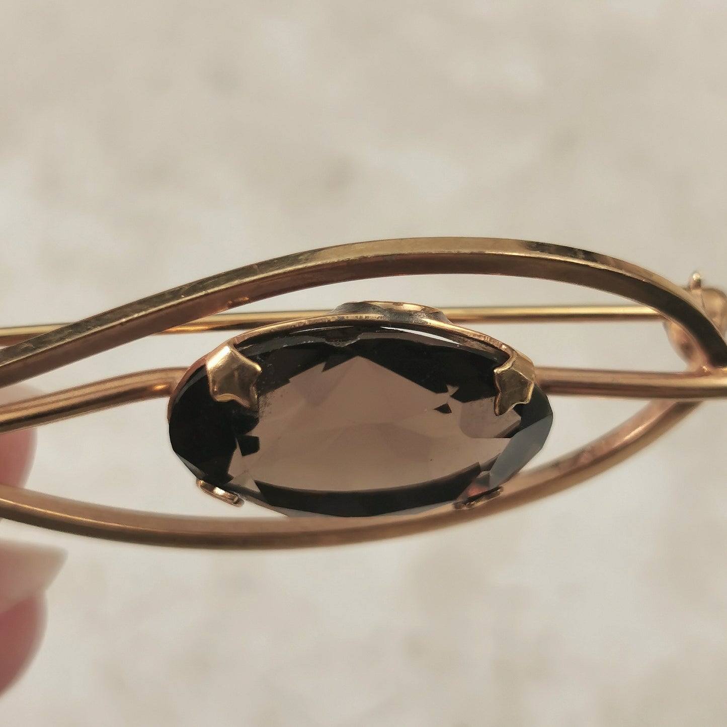 Vintage 12K Gold Filled Smokey Quartz Leaf Brooch
