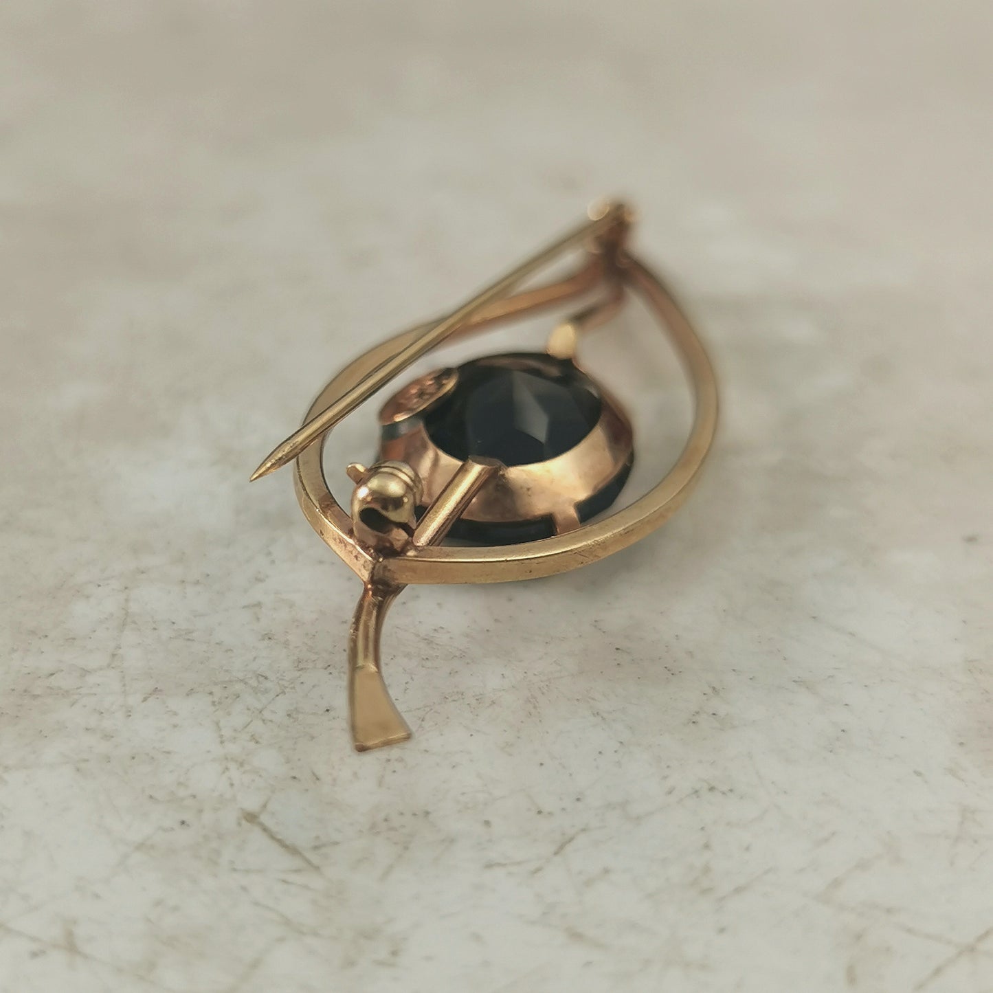 Vintage 12K Gold Filled Smokey Quartz Leaf Brooch