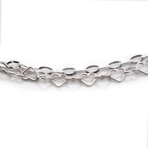 New Sterling Silver Double Strand Heart Link Anklet - Silver & Gold