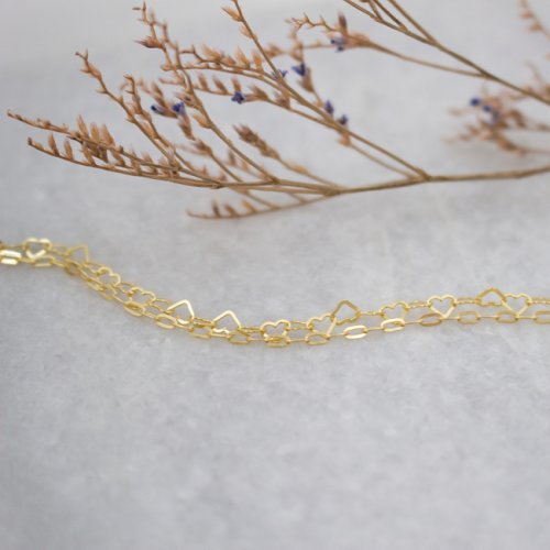 New Sterling Silver Double Strand Heart Link Anklet - Silver & Gold