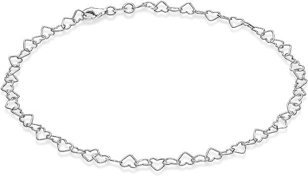 New Sterling Silver Heart Link Chain Anklet