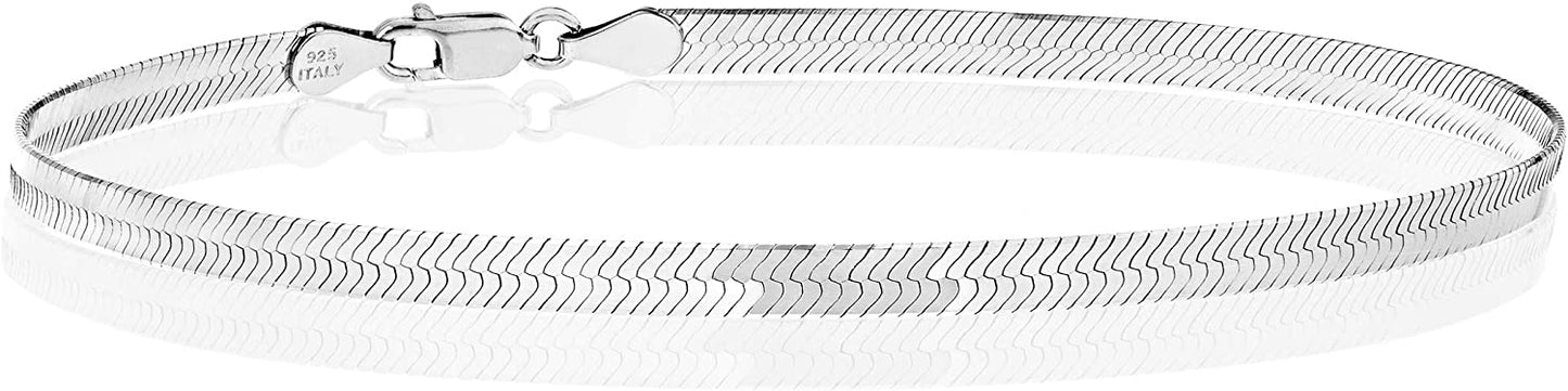 New Sterling Silver 3.5mm Herringbone Chain Bracelet - Silver & Gold