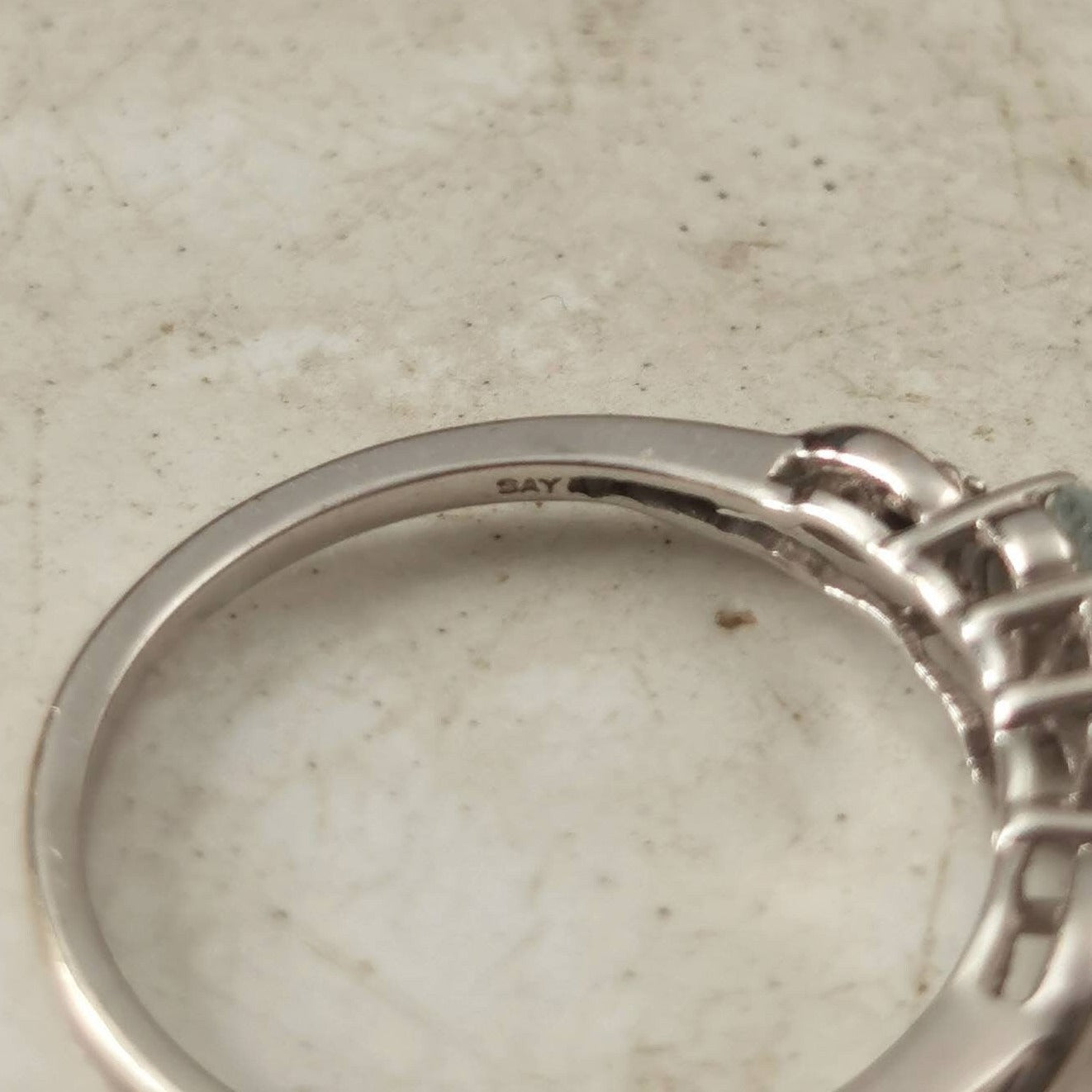 Estate 10k White Gold 3 Stone Aquamarine and Diamond Ring