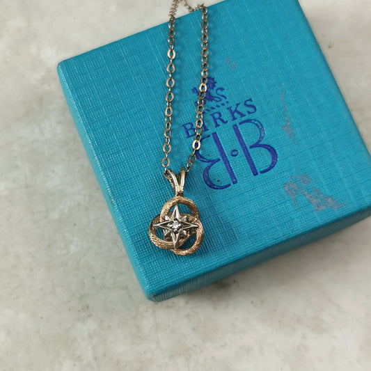 Vintage Sterling Silver Gold Vermeil Love Knot Diamond Accent Necklace