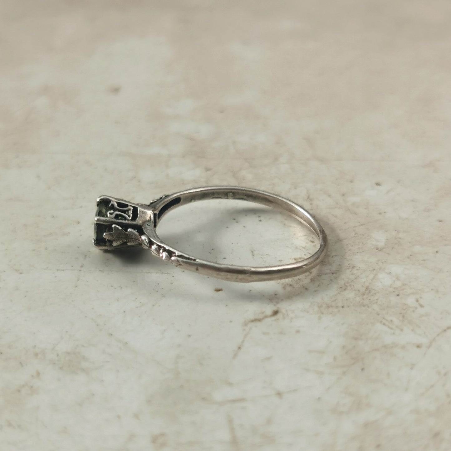 Estate Sterling Silver Art Deco Style Ring with Genuine Green Sapphire