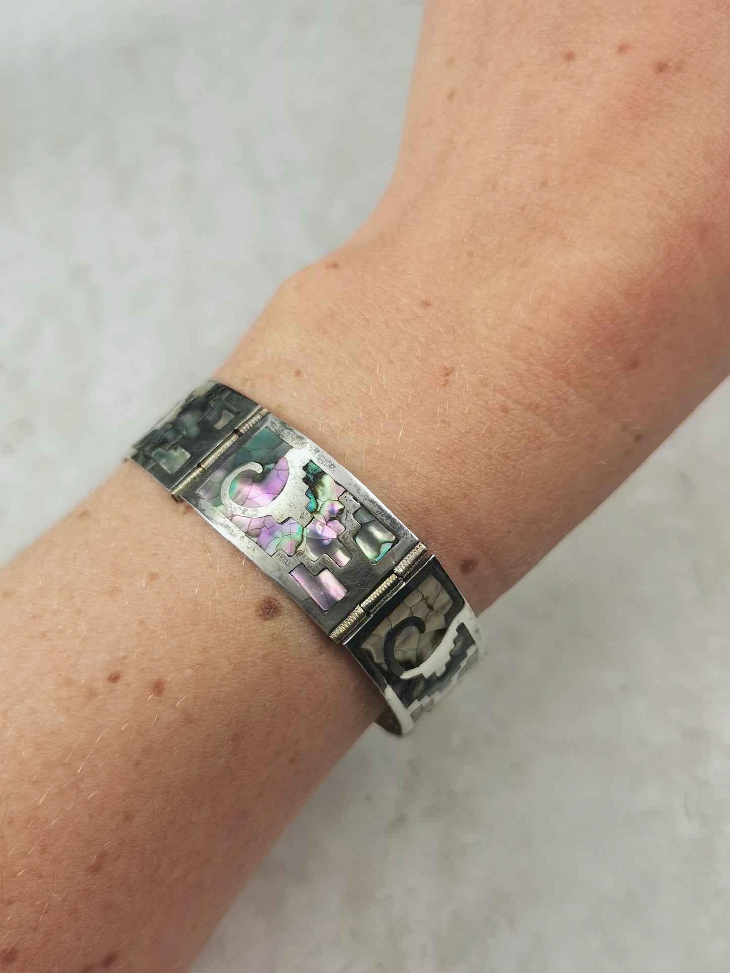 Vintage Sterling Taxco Talleres De Los Ballesteros Abalone Inlay Bracelet