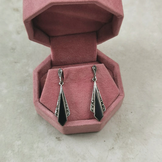 Estate Reproduction Art Deco Onyx Dangle Earrings
