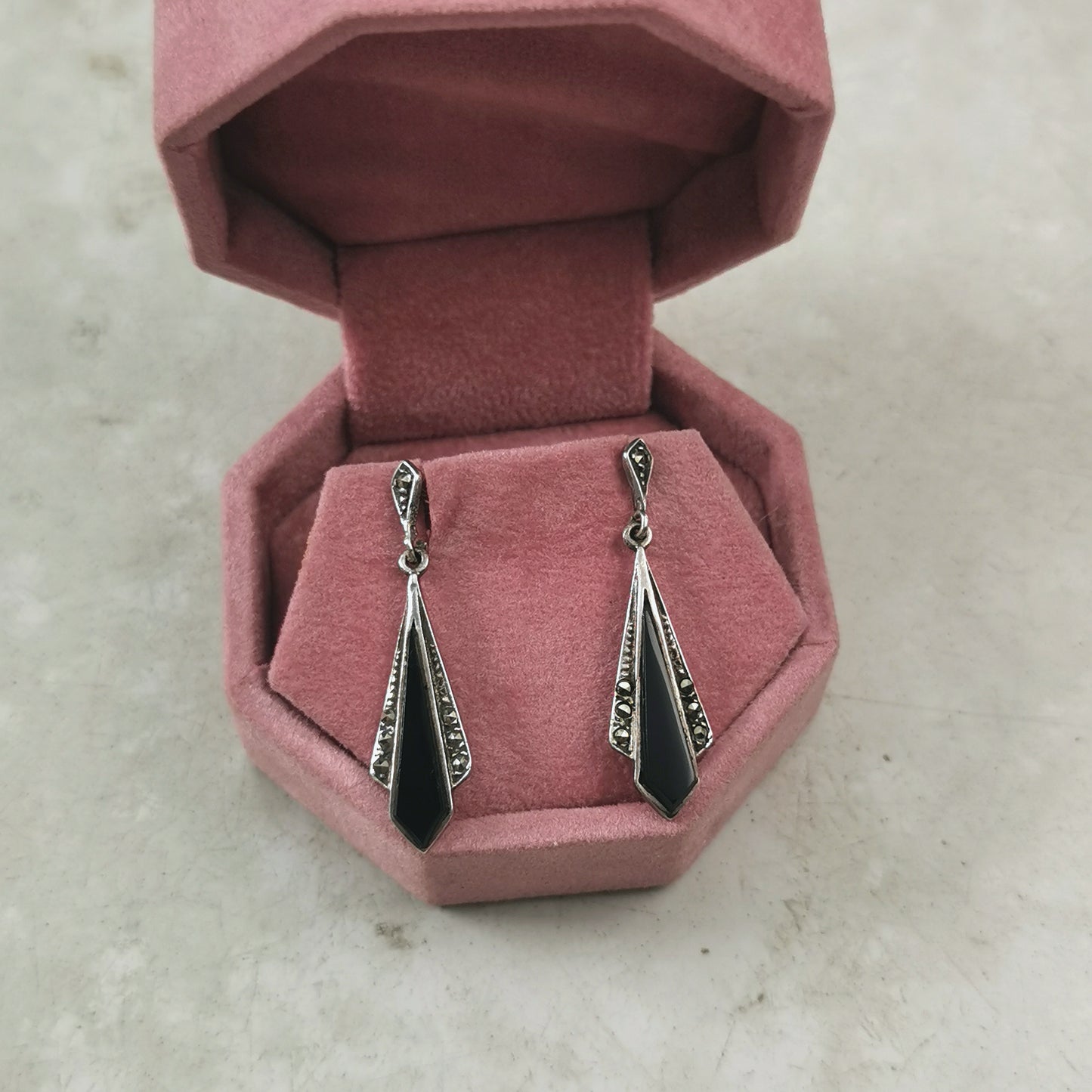 Estate Reproduction Art Deco Onyx Dangle Earrings