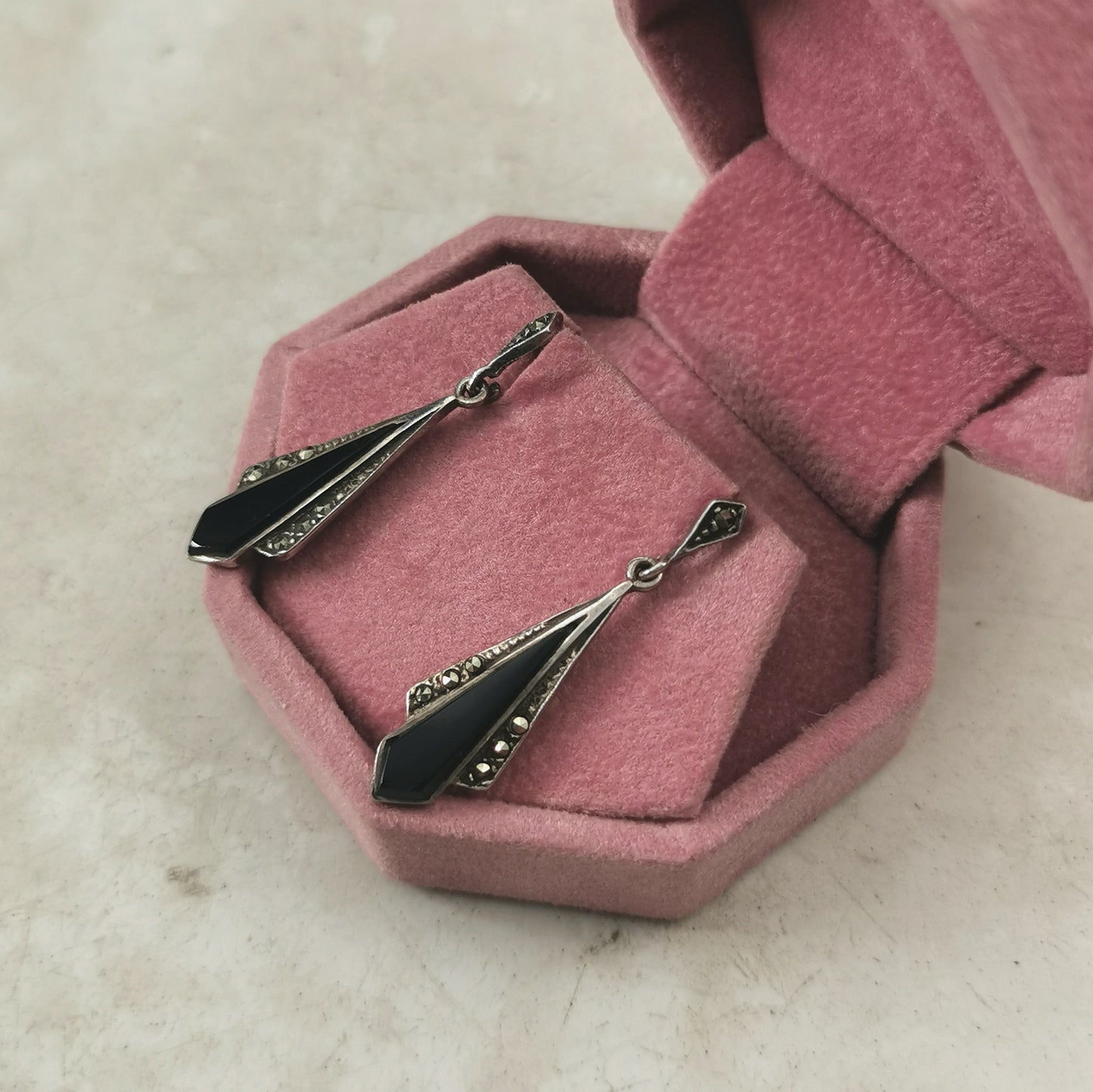 Estate Reproduction Art Deco Onyx Dangle Earrings