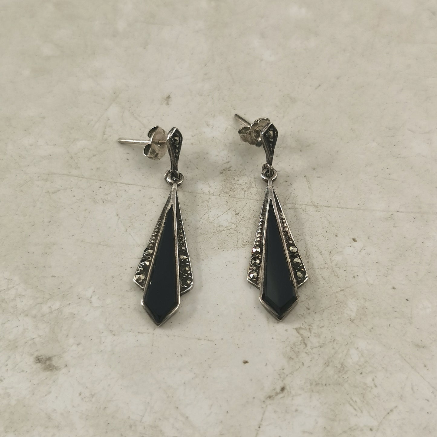 Estate Reproduction Art Deco Onyx Dangle Earrings