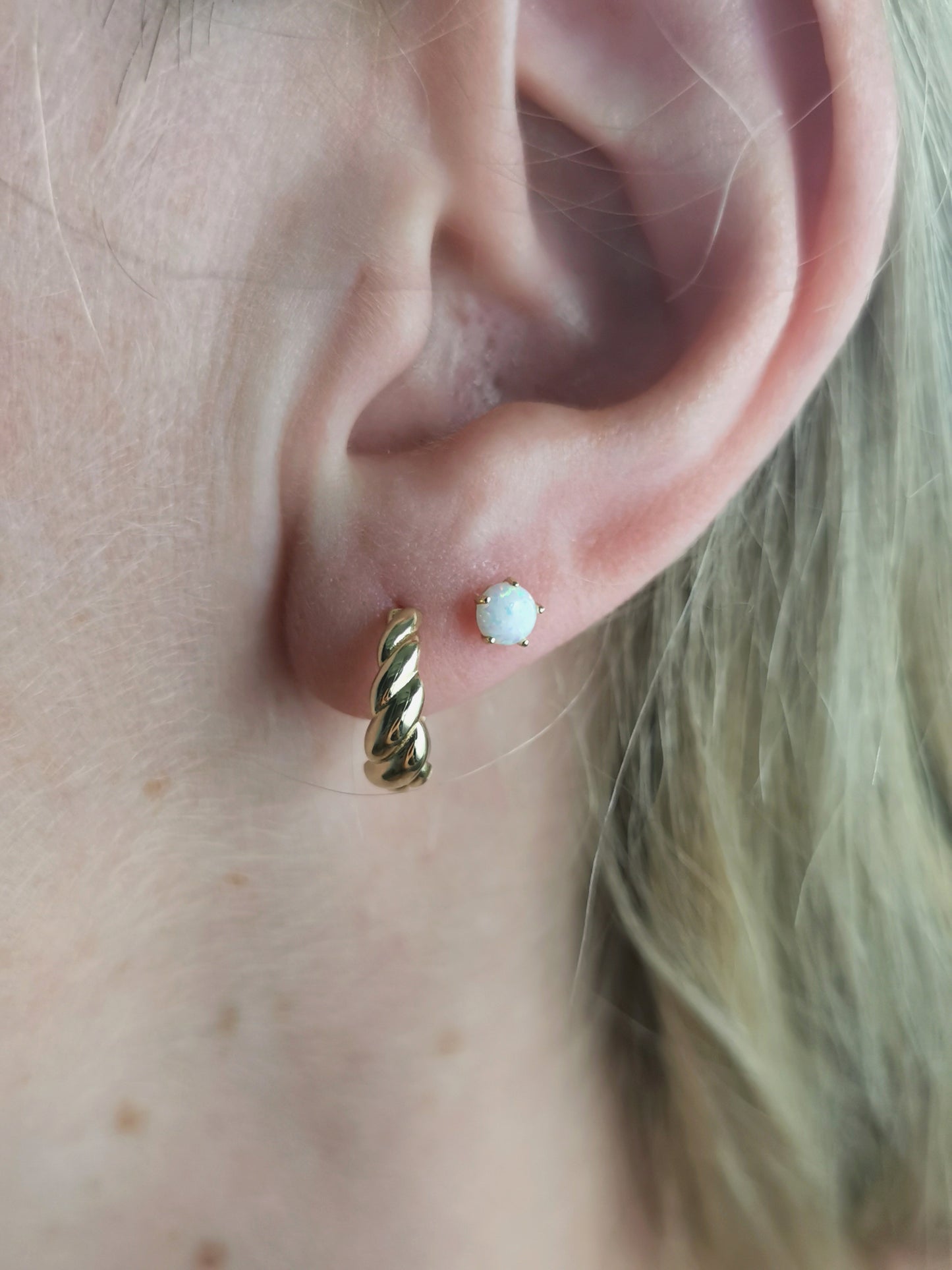 New 10k Yellow Gold Created Opal Stud Earrings