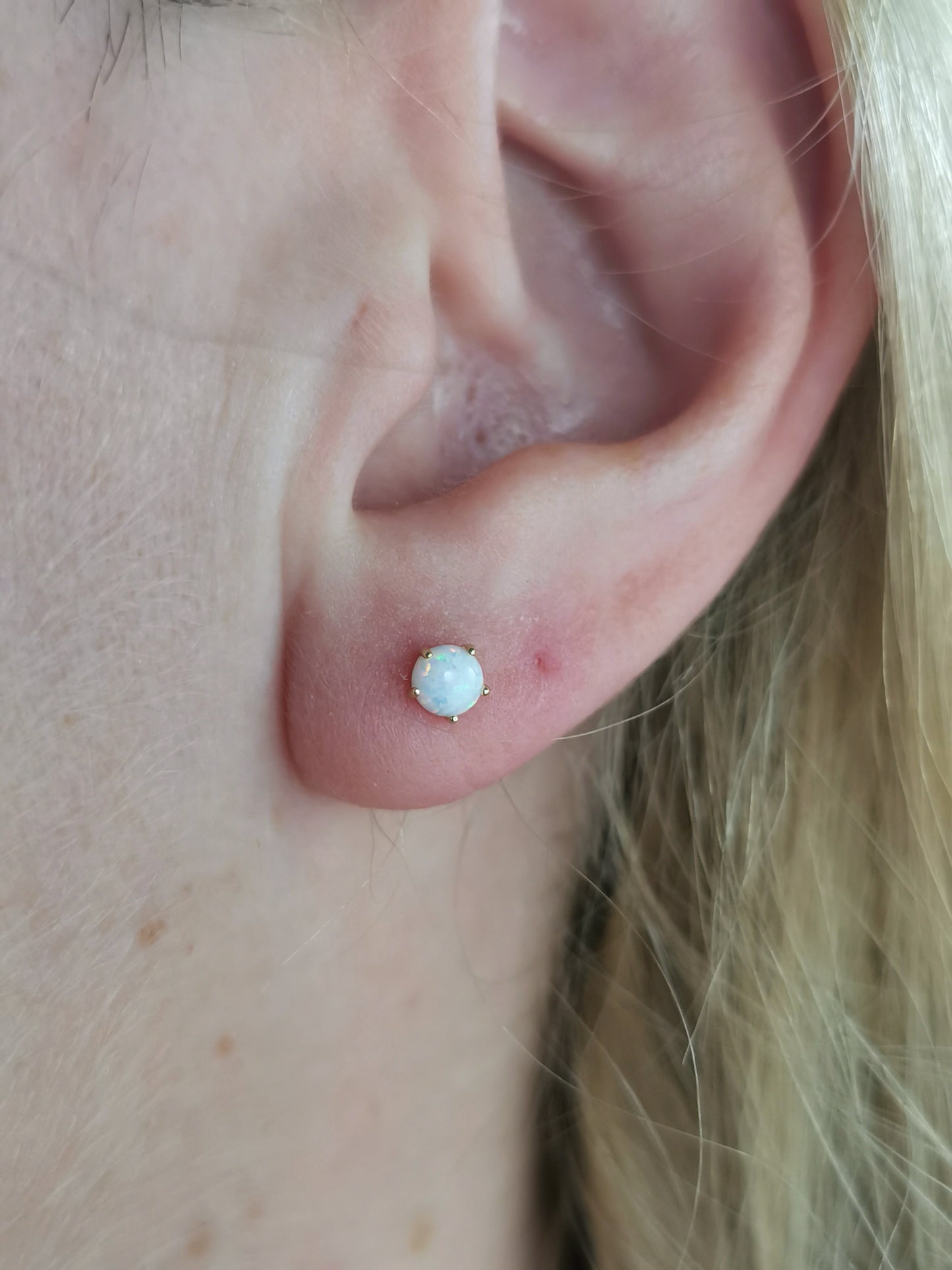 New 10k Yellow Gold Created Opal Stud Earrings