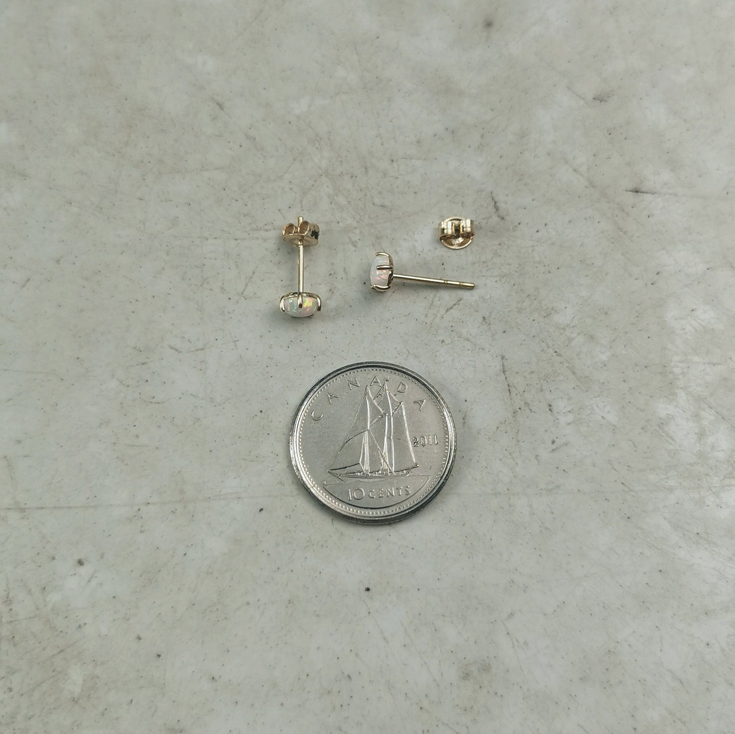 New 10k Yellow Gold Created Opal Stud Earrings