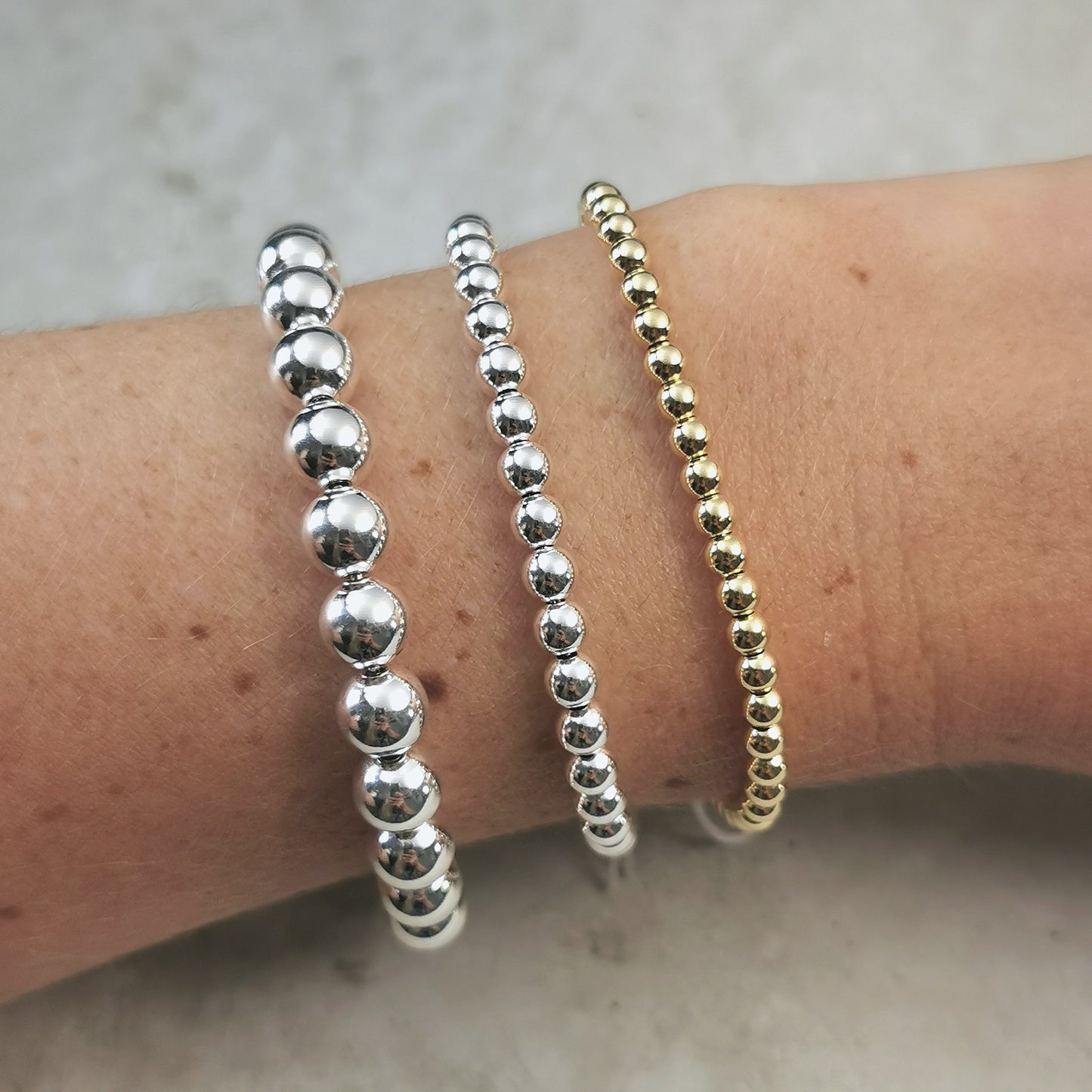 New Sterling Silver Gold Vermeil 4mm Ball Bracelet.