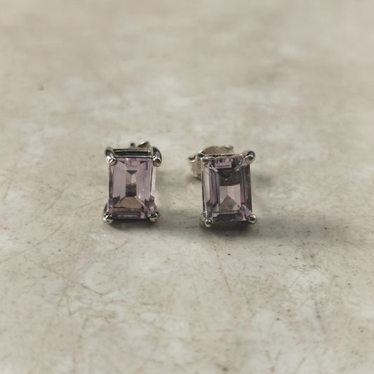 Estate Sterling Silver Light Purple Amethyst Stud Earrings