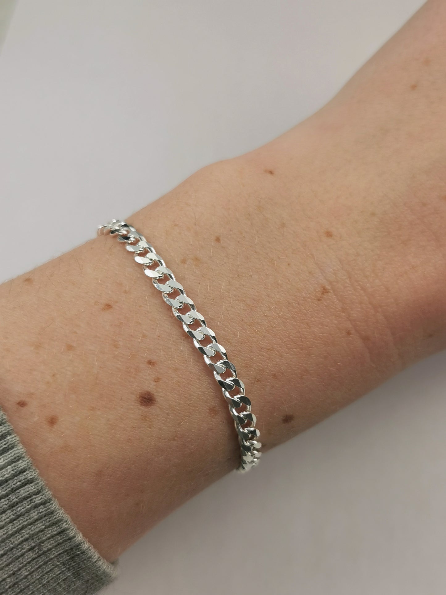New Sterling Silver Wide 4.2mm Curb Link Chain Bracelet