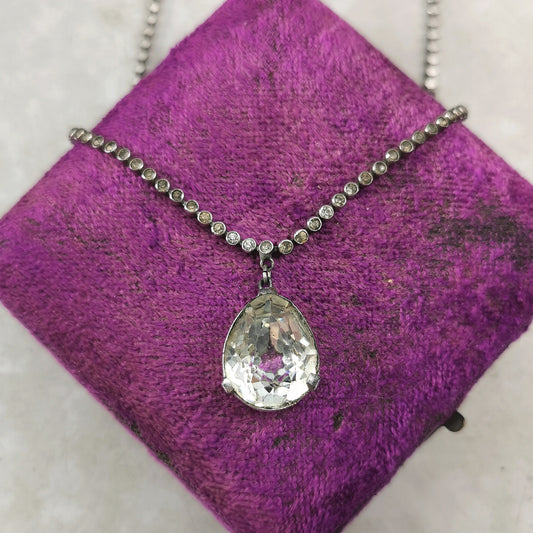 Vintage Pot Metal Rhinestone Collar Line Necklace
