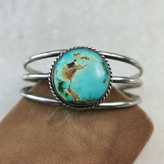 Vintage South Western Sterling Silver & Turquoise Adjustable Cuff Bracelet