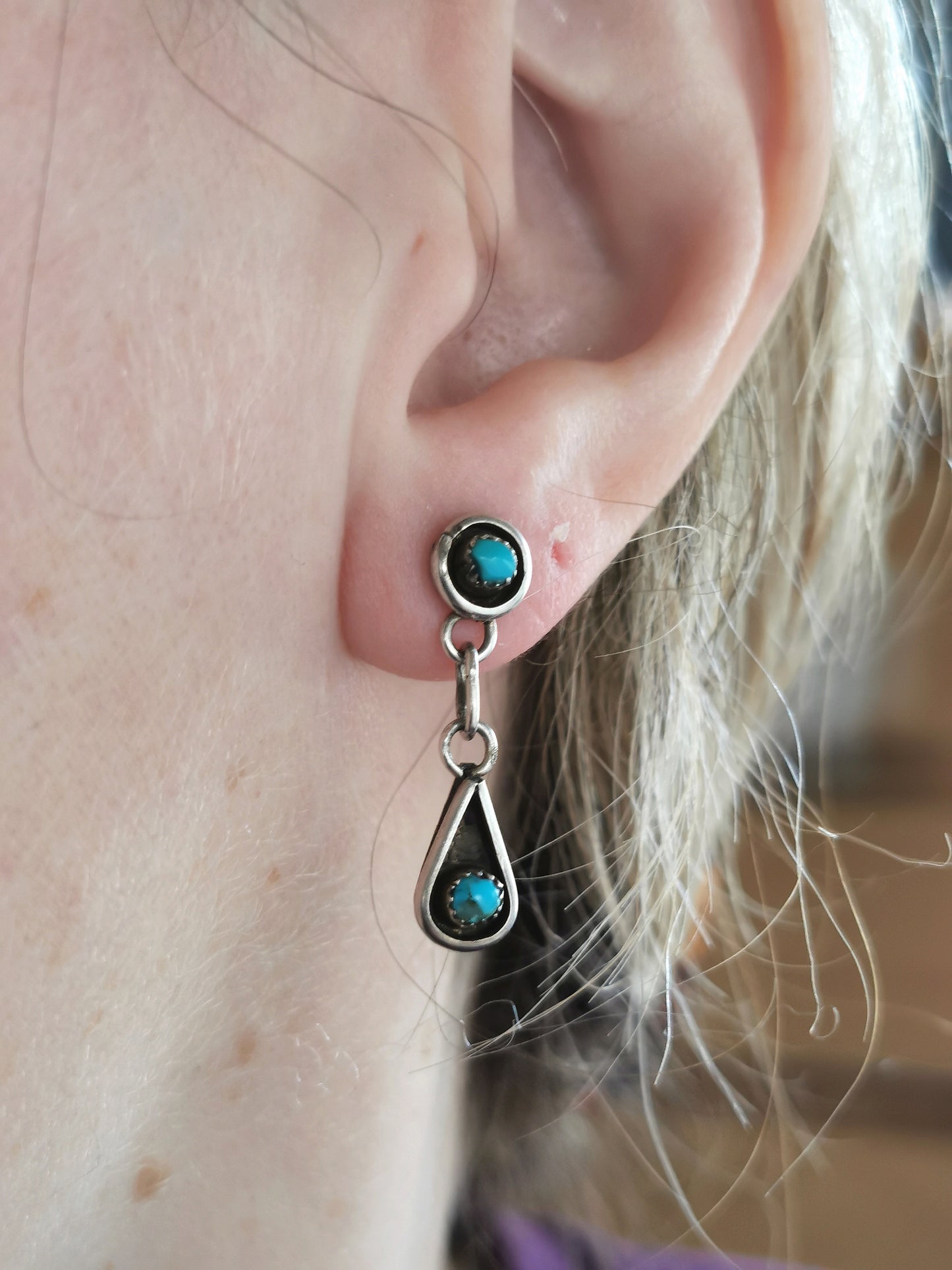 Vintage Silver South Western Turquoise Earrings
