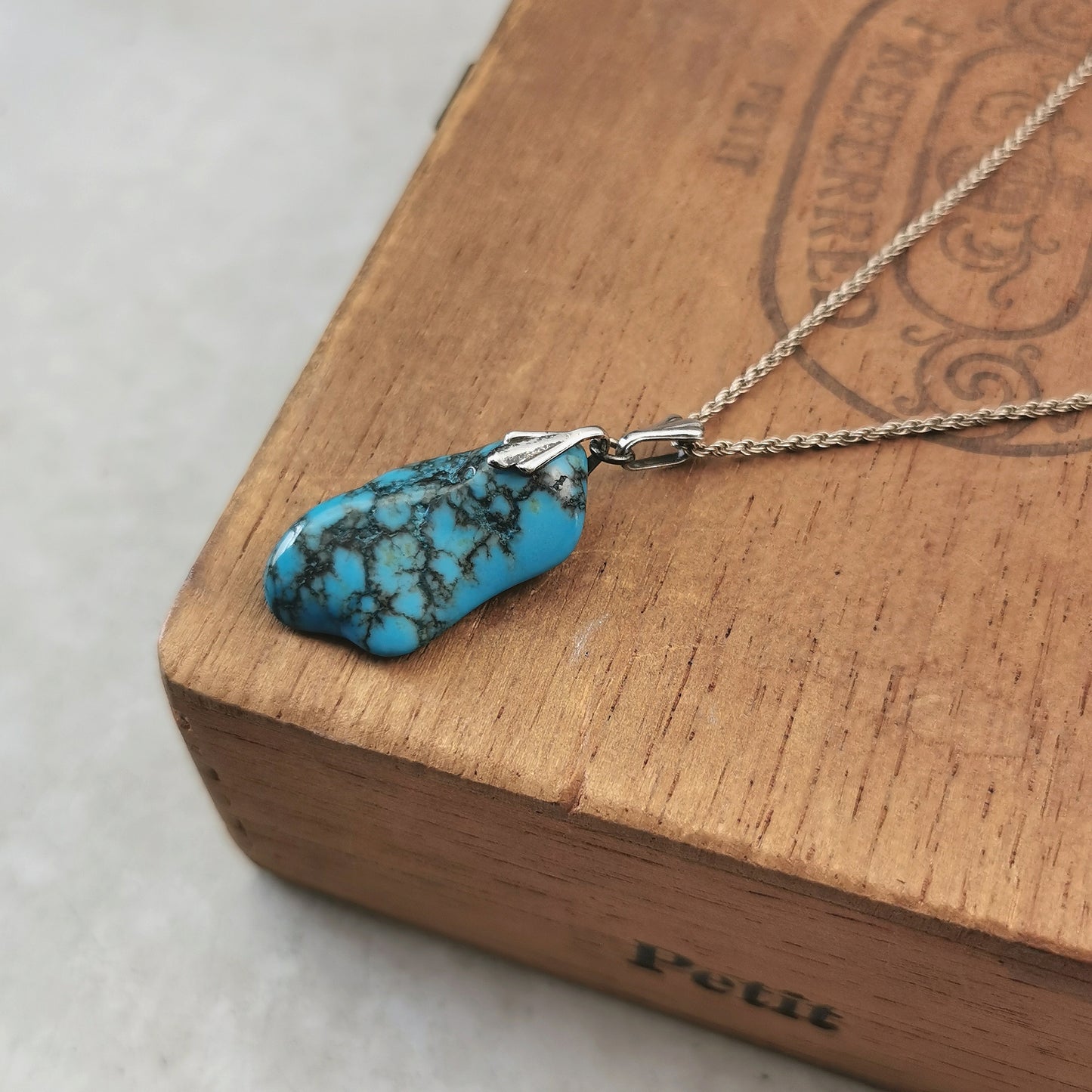 Vintage Sterling Silver Large Turquoise Nugget Necklace
