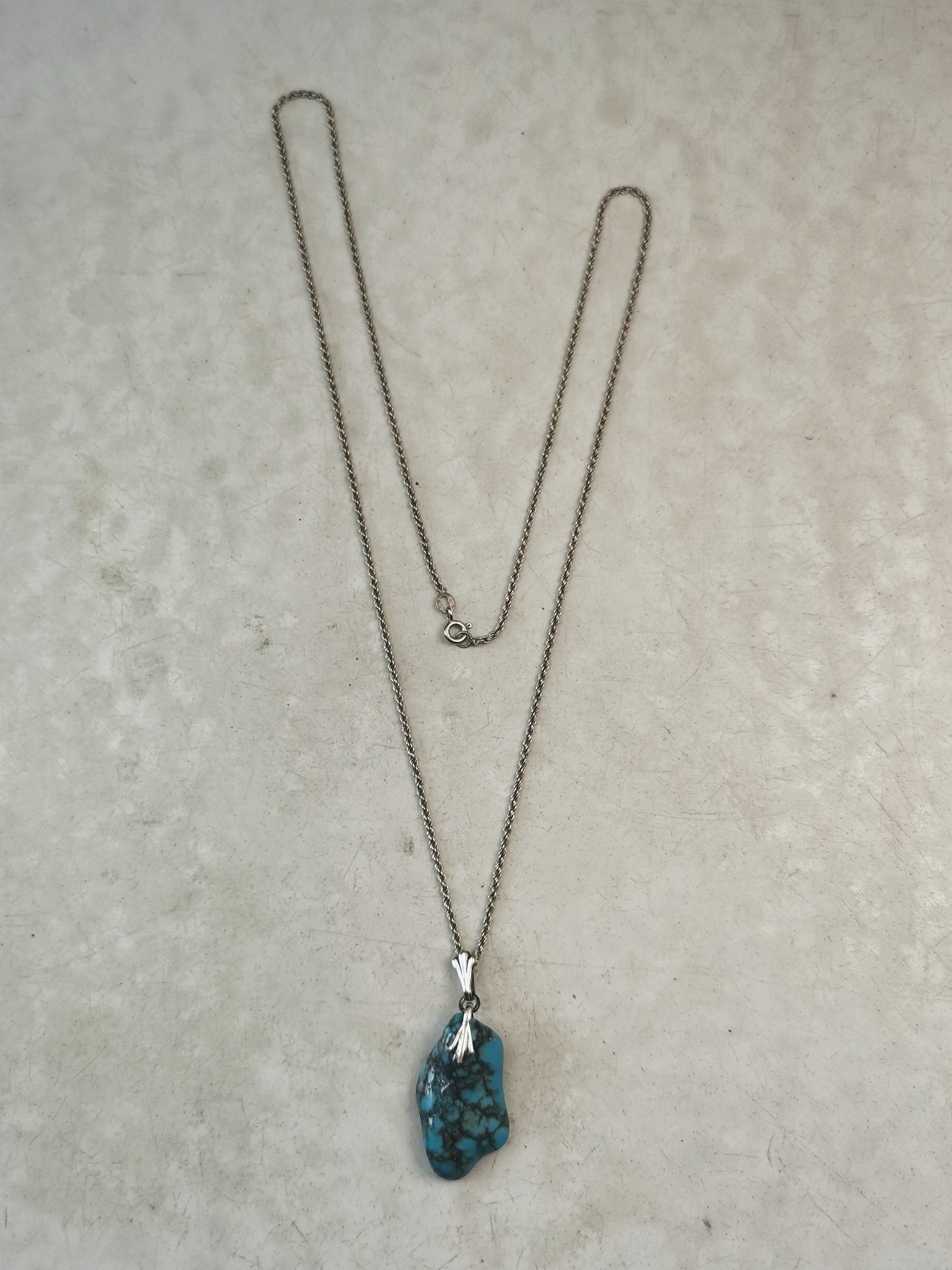 Vintage Sterling Silver Large Turquoise Nugget Necklace