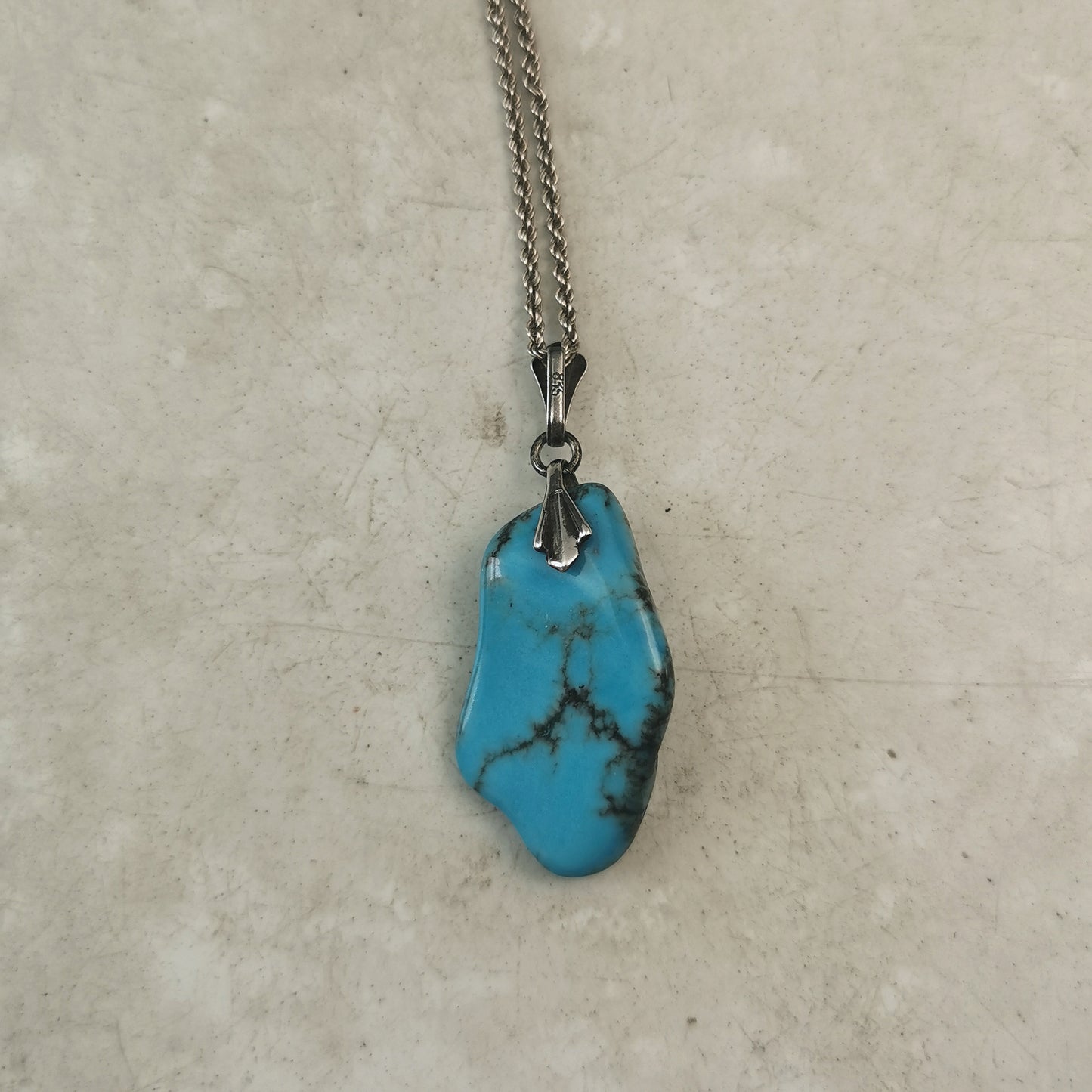 Vintage Sterling Silver Large Turquoise Nugget Necklace