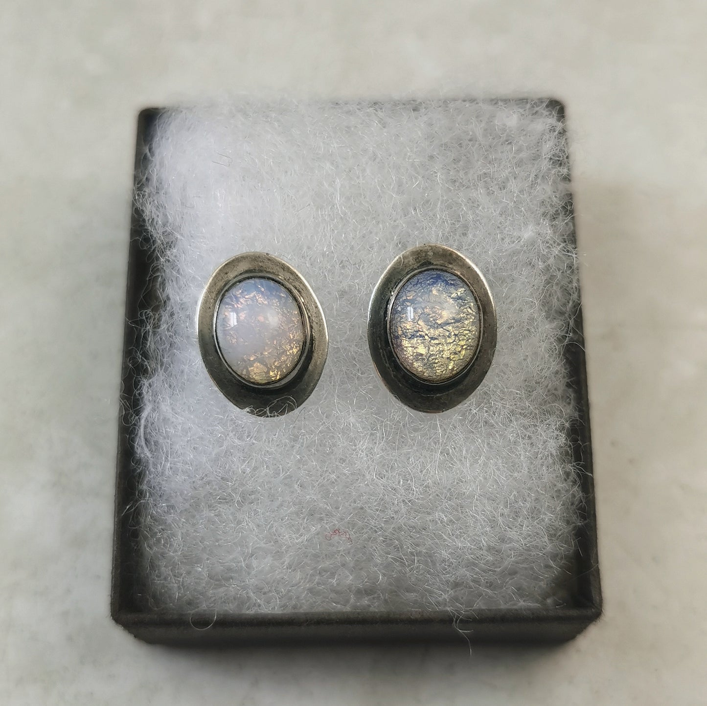 Vintage Sterling Silver Faux Opal Stud Earrings