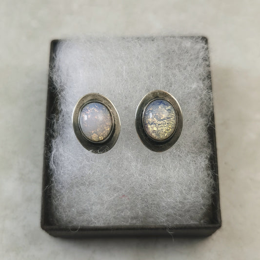 Vintage Sterling Silver Faux Opal Stud Earrings
