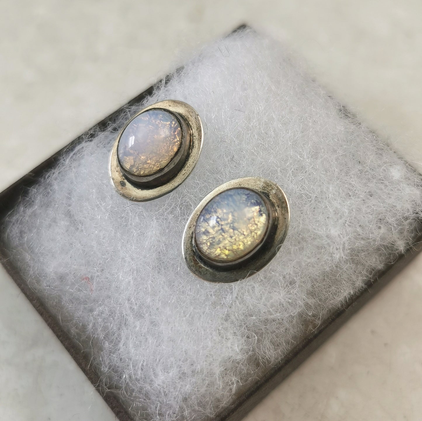 Vintage Sterling Silver Faux Opal Stud Earrings