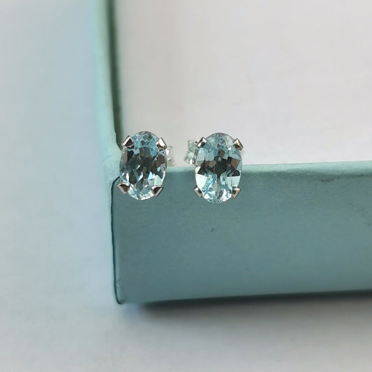 New Sterling Silver Blue Topaz December Birthstone Set - Studs and Necklace
