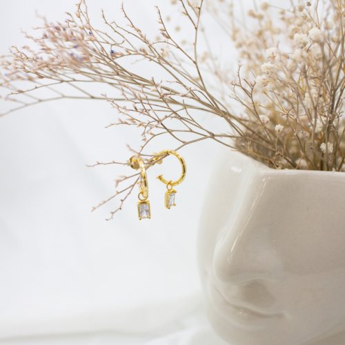 New Sterling Silver Gold Vermeil CZ Stud Hoop