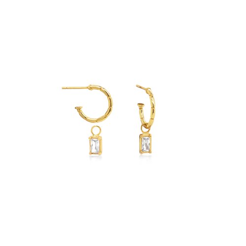 New Sterling Silver Gold Vermeil CZ Stud Hoop
