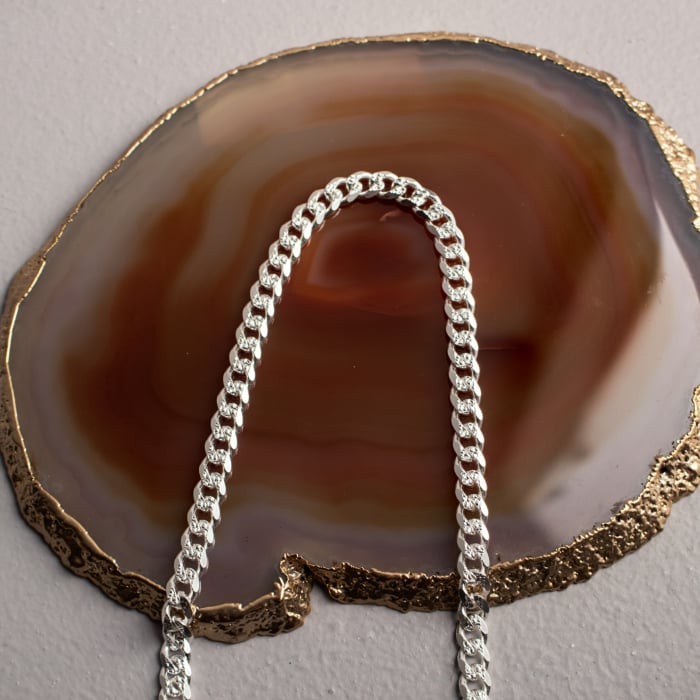 New Sterling Silver Diamond Cut Textured Curb Link Chain