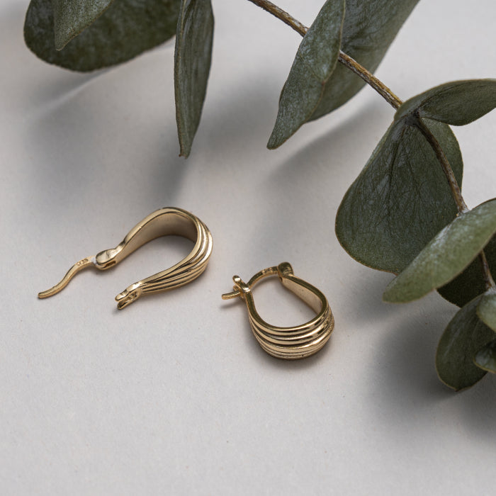 New Sterling Silver Gold Vermeil Ribbed U Hoop