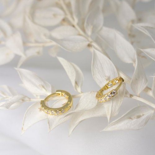 New Sterling Silver CZ Huggie - Silver and Gold