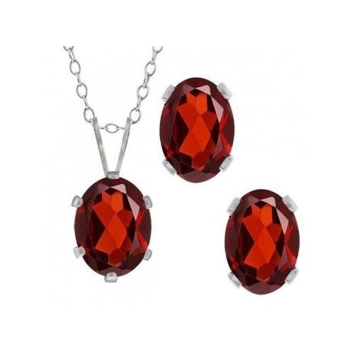 New Sterling Silver Garnet January Birthstone Set - Studs and Necklace