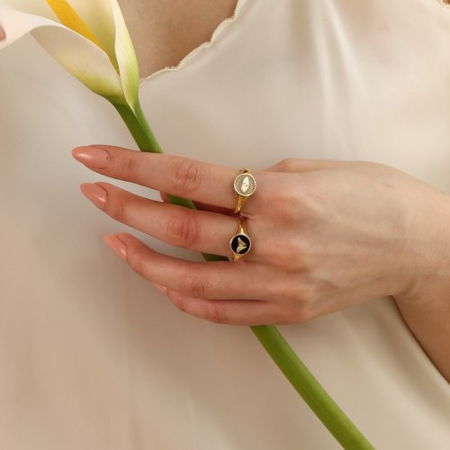 New Sterling Silver Gold Vermeil Onyx & Moth Signet