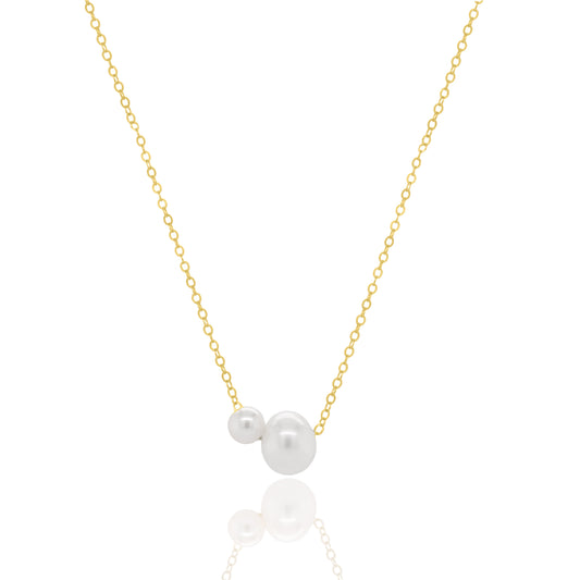 Sterling Silver Gold Vermeil Toi et Moi Freshwater Pearl Necklace