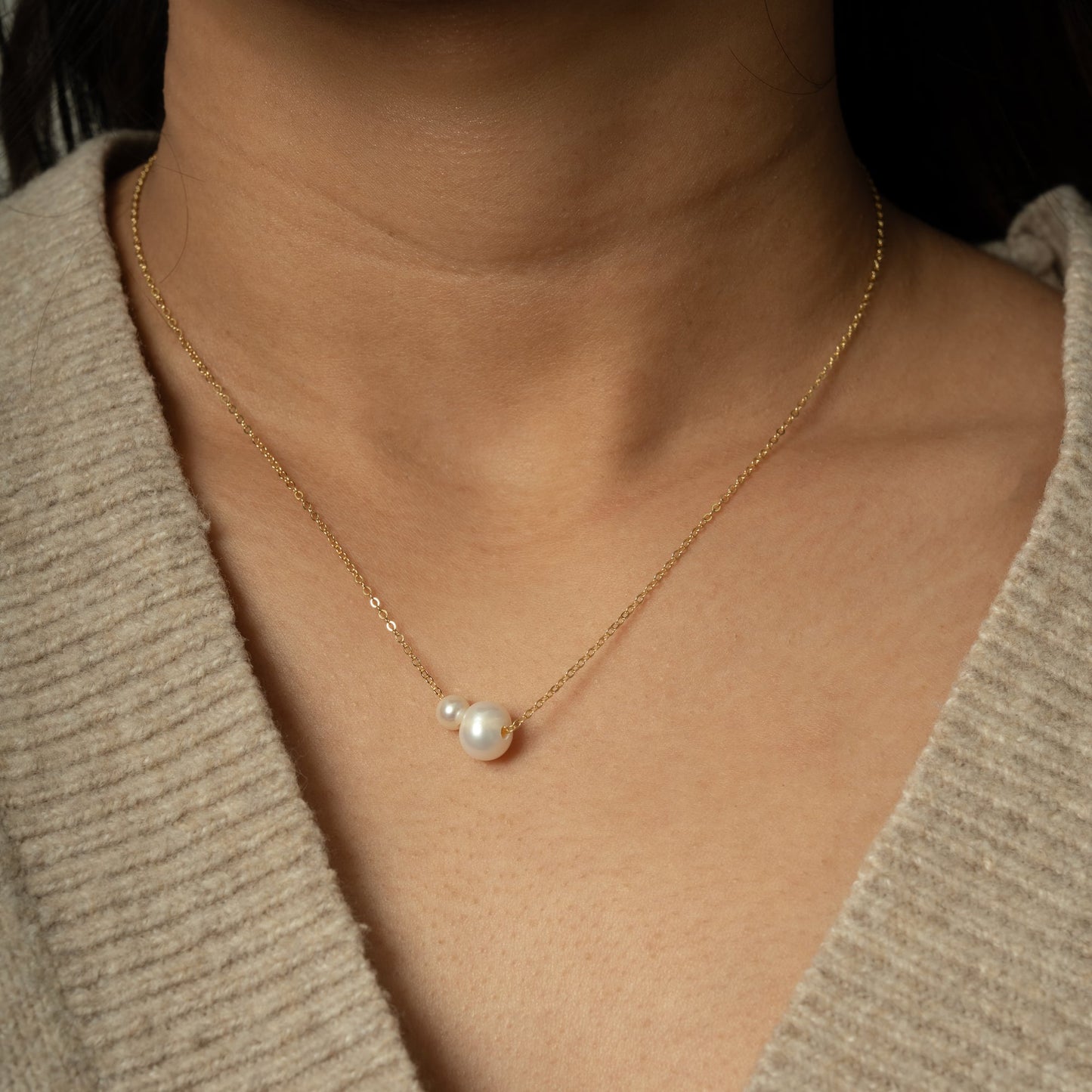 Sterling Silver Gold Vermeil Toi et Moi Freshwater Pearl Necklace