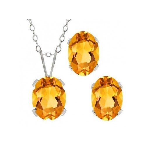 New Sterling Silver Citrine November Birthstone Set - Studs and Necklace